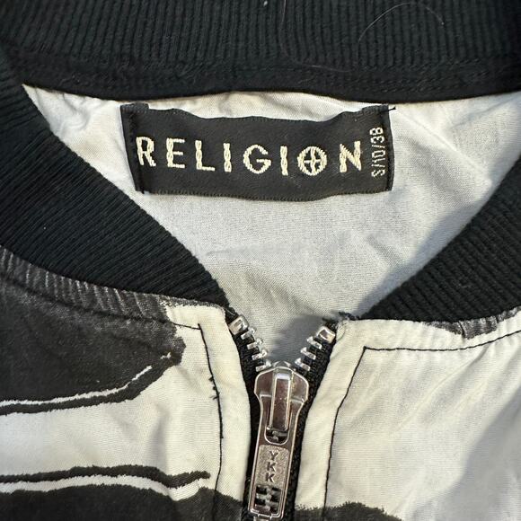 Religion Abstract Print Black & White Bomber Jacket - Picture 3 of 9